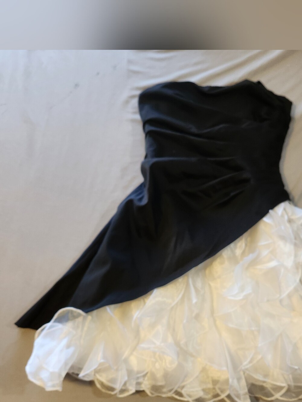 Strapless Black and White Ruffle Hem Dress - Elegant Evening Style